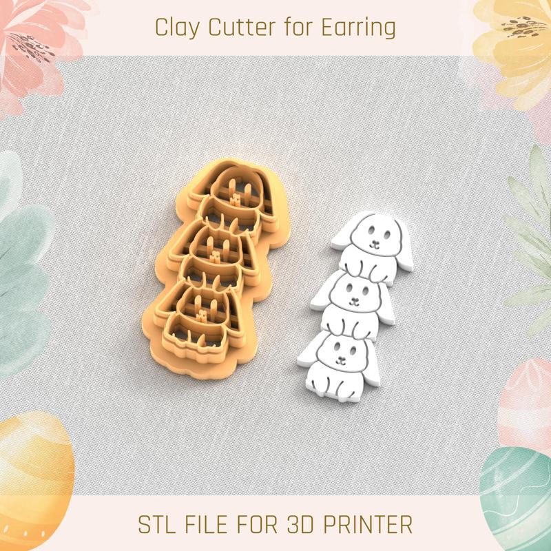 Easter Three Bunny EASTER POLYMER CLAY CUTTER