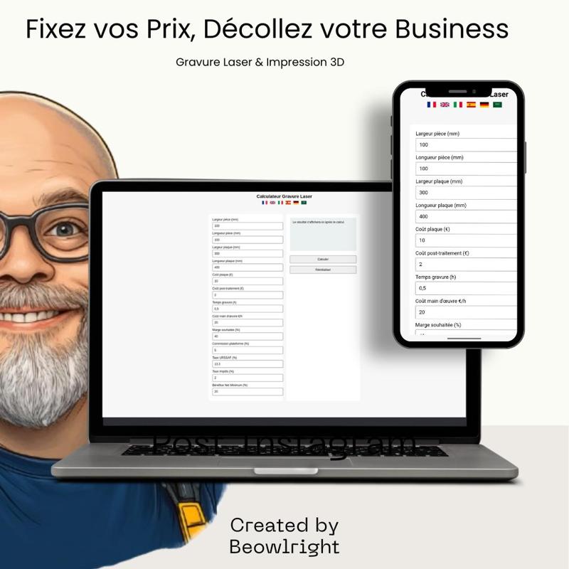 Calculateur de Prix Gravure Laser et Impression 3D | Price Calculator for Laser Cutting and 3D Printing Projects