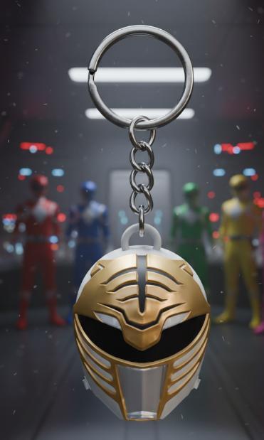 White Ranger Helmet Keychain - Mighty Morphin Tiger Power - Power Rangers - Ready to Print