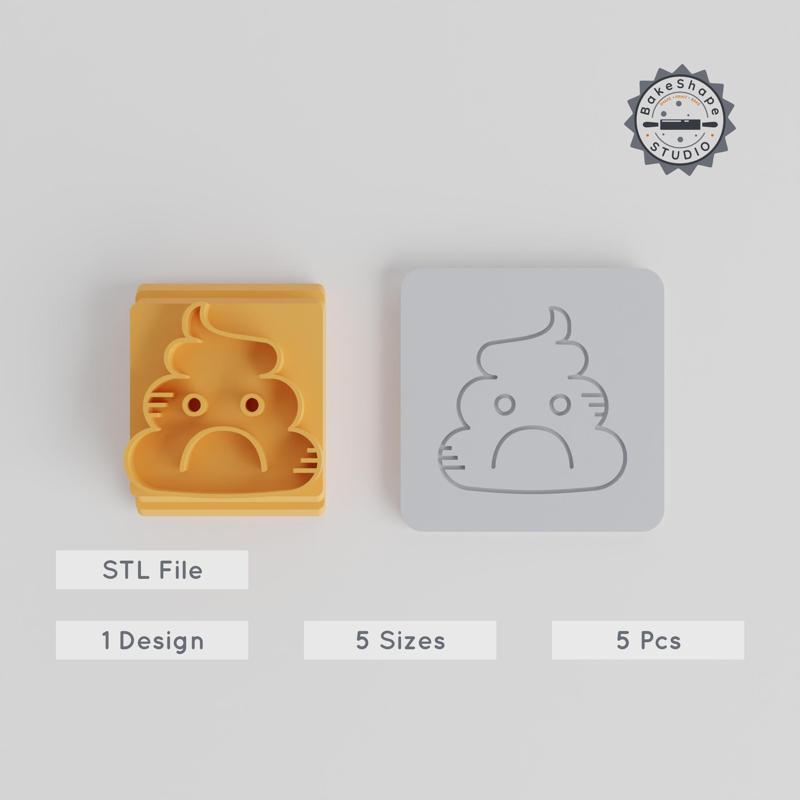 Poop Emoji Stamp Tile Set, 5 Sizes 20-40mm, Perfect for Clay, Cookies & Fondant, Angry & Sad Designs, 3D Print STL Files