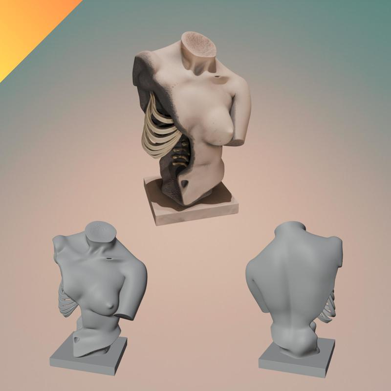 Surreal Nude Female Torso Sculpture — Artistic Home Decor Statue for 3D Printing (STL + Textured GLB)