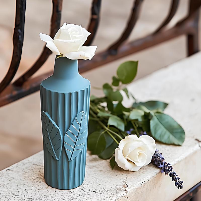 Leafline Vase – Ribbed Turquoise Vase with Leaf Relief Design