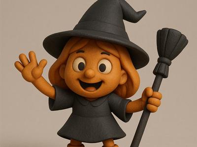 Happy Little Witch with Broom