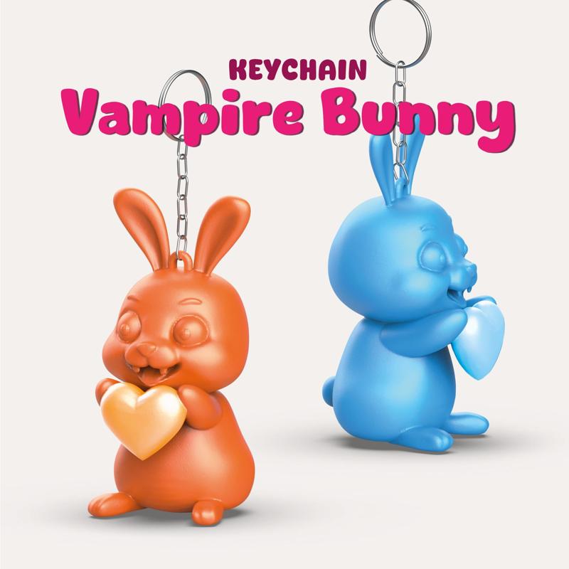 3D Easter Vampire Bunny Keychain, Cute Heart Bunny Charm, Fun Bunny Keychain, Easter Egg Gifts, Ready to Print, 3D STL File Digital Download