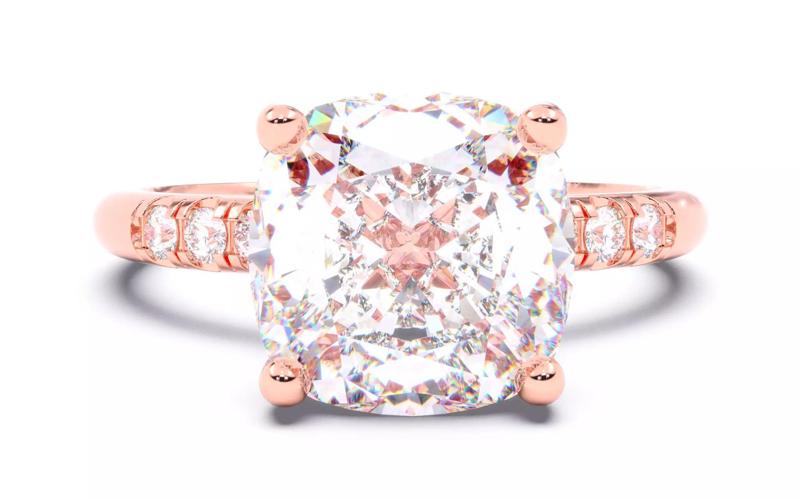 Cushion Diamond Pave Setting Solitaire Ring