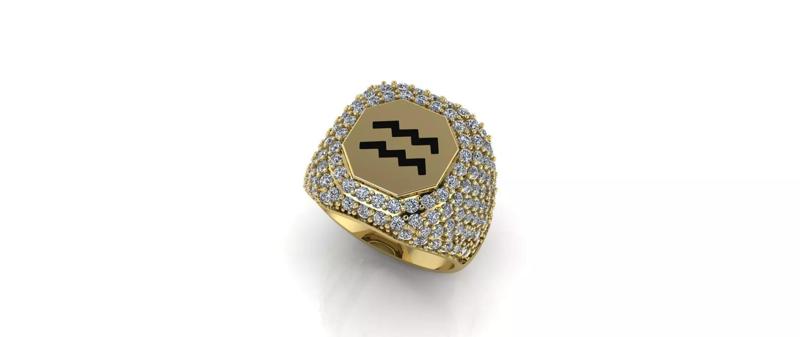 Zodiac Ring With Diamonds - Aquarius
