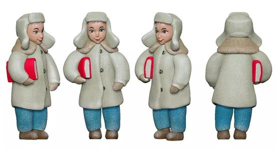 001358 kid in beige winter jacket with a book 3dp
