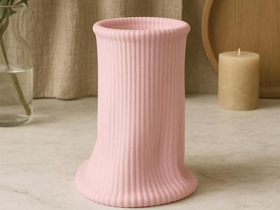 Melted Pink Ripple Vase – Matte Sculptural Vase