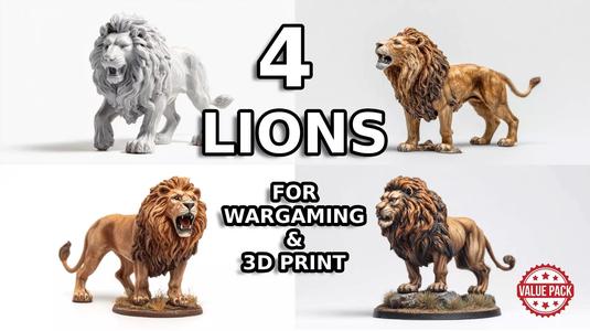 4 Lions For Wargaming - Perfect For 3D Print