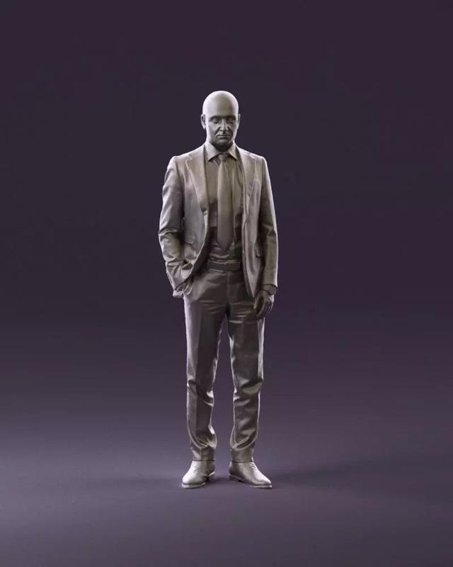 001024 man in blue plaid suit hand in pocket 3D Print Ready