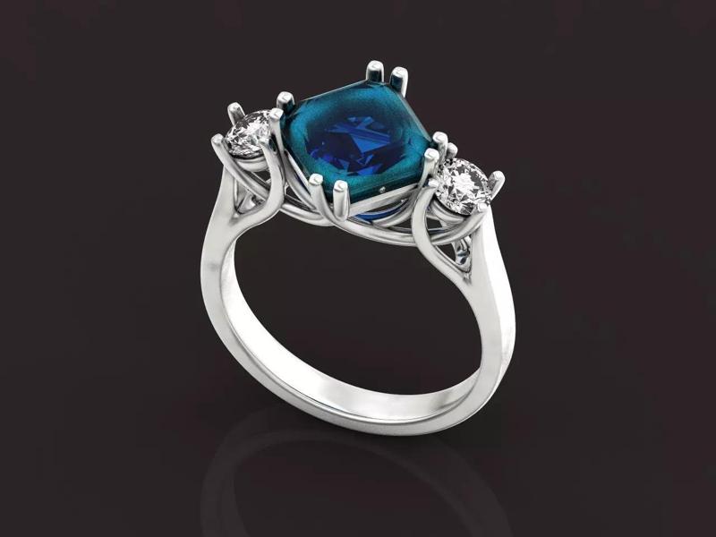 Three Stone  Engagement Ring square stone 1422