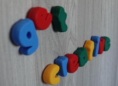 Letters "Get Creative" DHMIS (don't hug me i'm scared) fridge magnets.