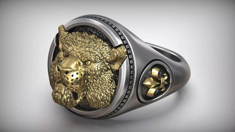 Tiger Head Signet Ring Oxidized Silver Fleur De Lis