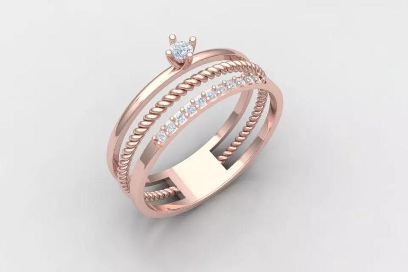 Tria Ring Solitare - Twist Detail- Row of Stones for Women