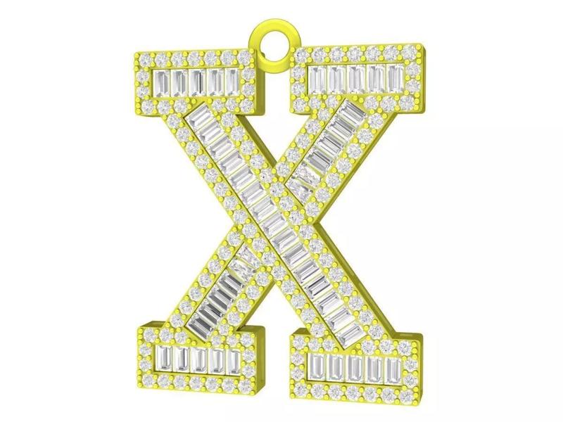 7030 X letter baguette diamond women pendant