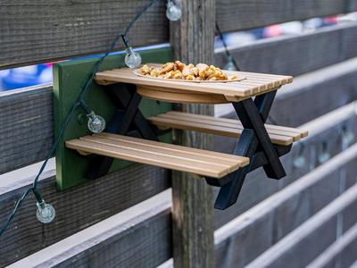 Squirrel feeding bench for the garden