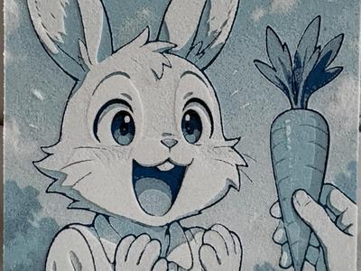 Chroma Canvas Cute Bunny Rabbit and Carrot Blue