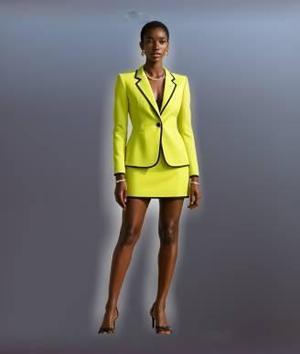 woman in neon suit