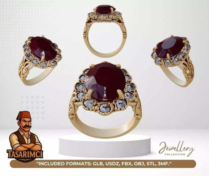 Victorian Rose  3D Ruby Vintage Ring Design