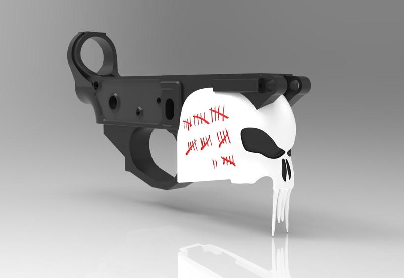 AR-15 Lower Receiver with The Punisher Skull Design STL – Prop / Airsoft / Cosplay Custom 3D Model