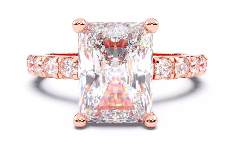 Radiant Diamond Pave Setting Solitaire Ring