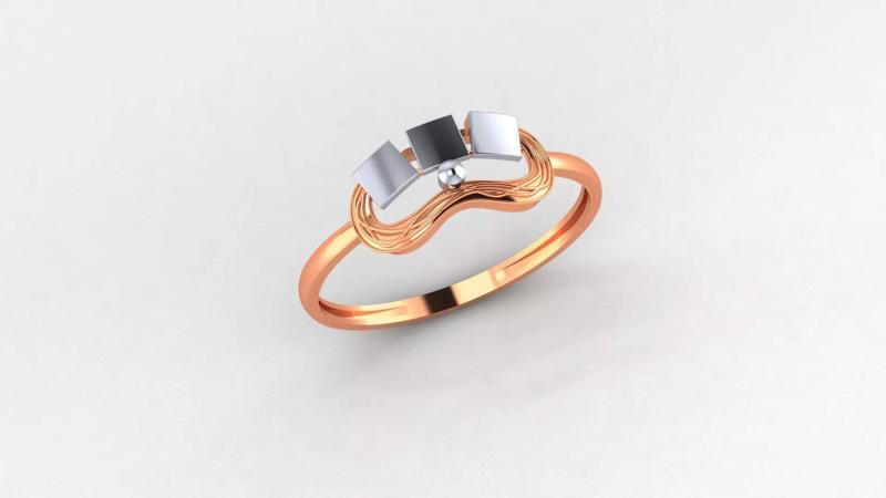 Trio Cube Ultra light wt minimalist Plain Gold Ring