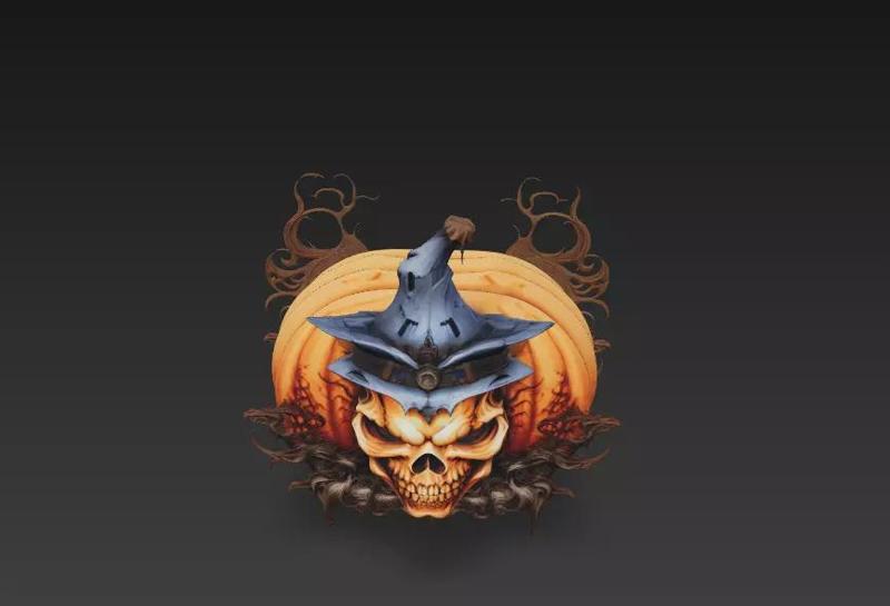Pumpkin Skull Witch - Stylized Halloween Sculpture