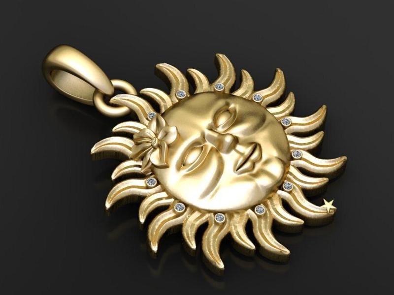 3D Printable Sun Face Pendant