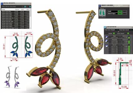 Stl 3dm gold Earrings Sparkling Ivy with Ruby Petals je0141