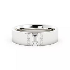 Mens Wedding Band Ring With Center Baguette Stone And Rendering