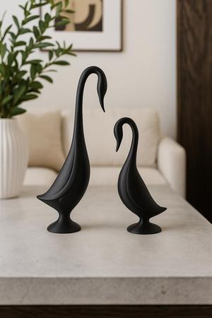 Elegant Black Swan Sculptures – Minimalist Decor