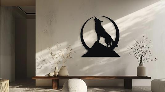 Howling Wolf Moon Mountain Wall Decor Art