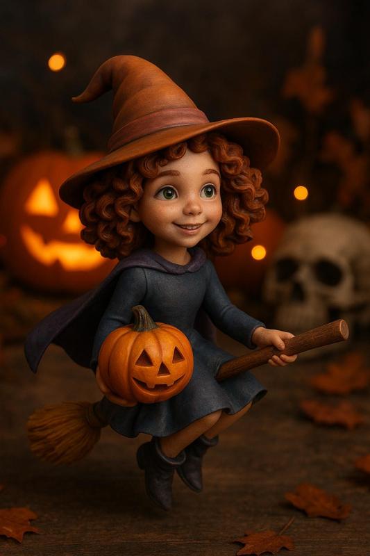 The Little Curly-Haired Witch - Halloween Figurine & Painter's Model