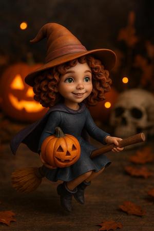 The Little Curly-Haired Witch - Halloween Figurine & Painter's Model