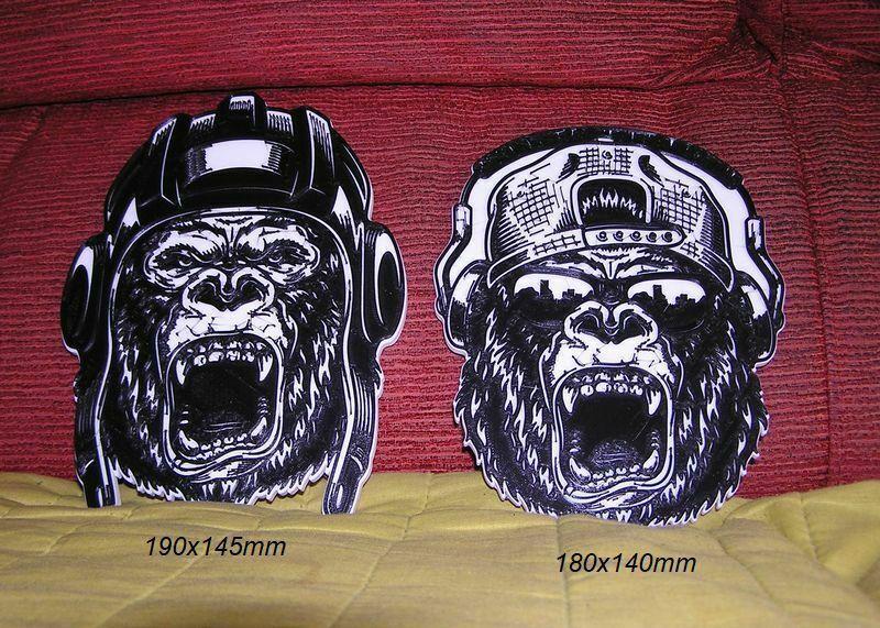 2 Gorillas, ape, chimpanzee, cap, aviator, poster, sign, sign, logo, 3d printing