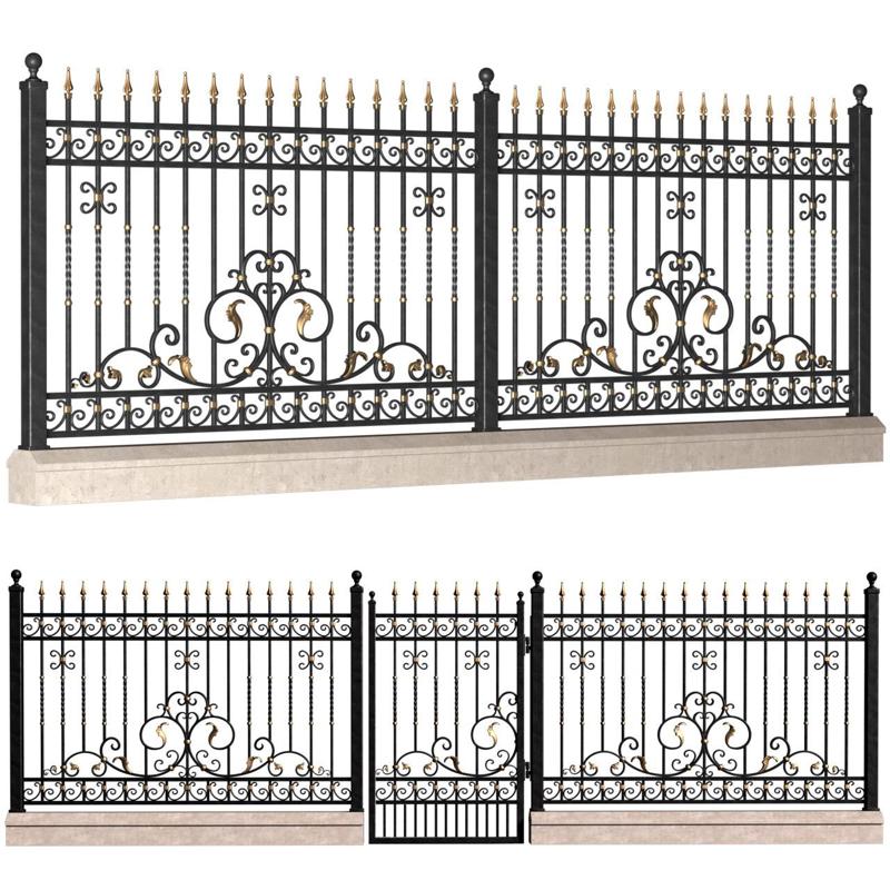 Fence in classic style with wrought iron railing 3D model