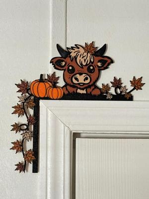 Door Corner Fall Decor Highland Cow Autumn Decor Thanksgiving Highland Cow Decor