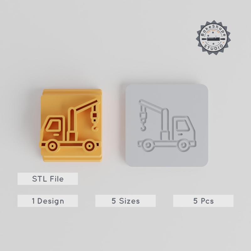 Crane Truck Stamp Tile Set, 5 Designs & Sizes, Ideal for Clay, Cookies & Fondant, Construction Vehicle Motifs PRODUCT_3310