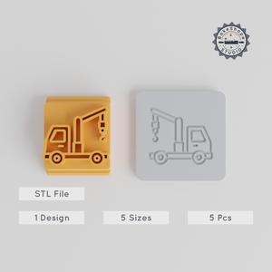Crane Truck Stamp Tile Set, 5 Designs & Sizes, Ideal for Clay, Cookies & Fondant, Construction Vehicle Motifs PRODUCT_3310