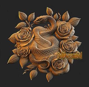Snake and Rose STL model, CNC router engraver, artcam, Aspire, cnc files, wood, art, wall decor, CNC