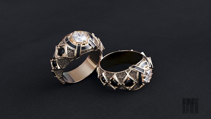 Mens Signet With Diamonds 3D Model