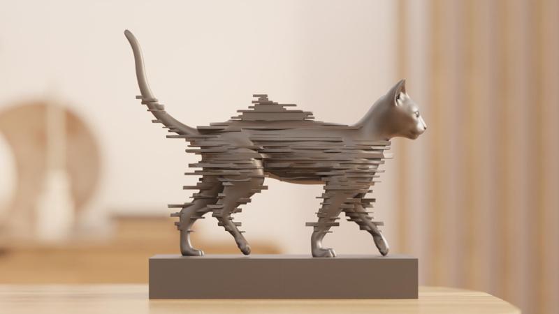 Glitchy Cat Sculpture — Playful Contemporary Desk Decor