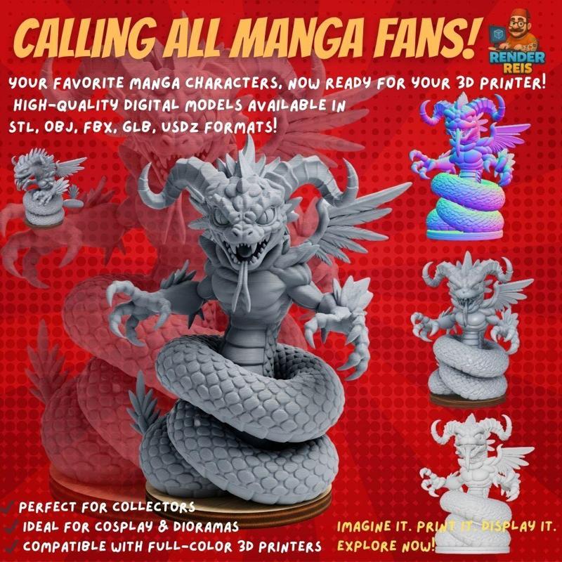 Naga Sentinel – Half-Serpent Half-Dragon Fantasy Creature 3D Print Model