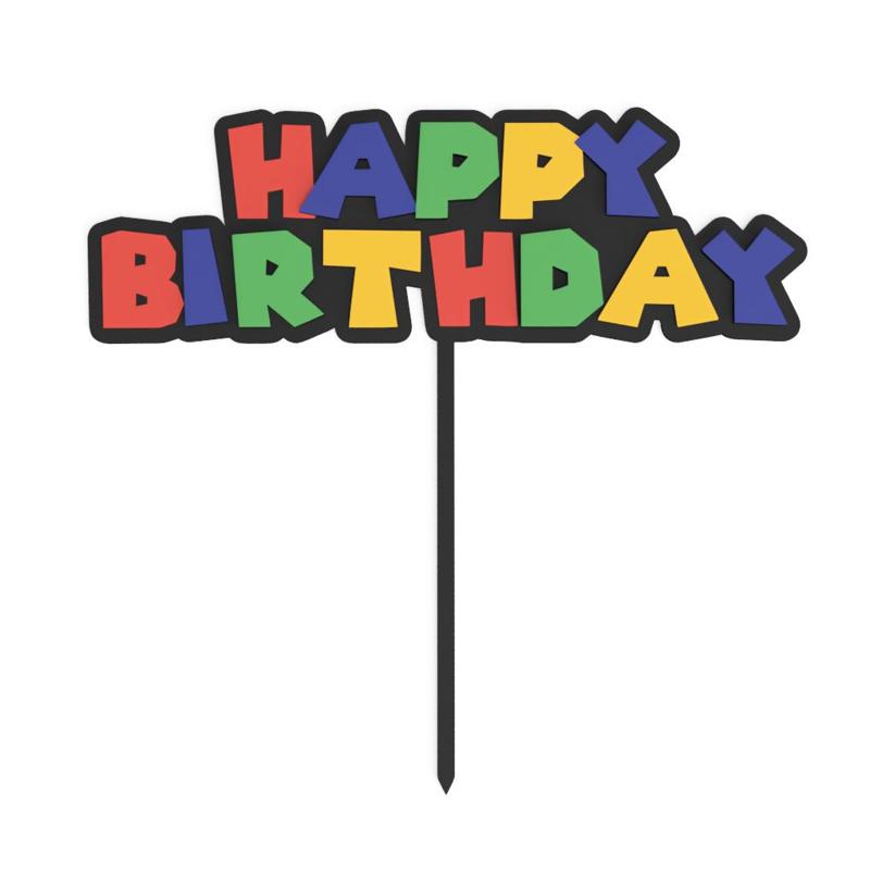 Super Mario style Happy Birthday Topper
