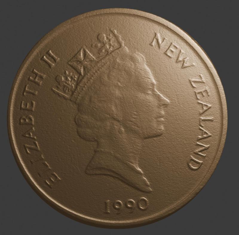 New Zealand, 2 Dollar, Face Side, 3D Scan