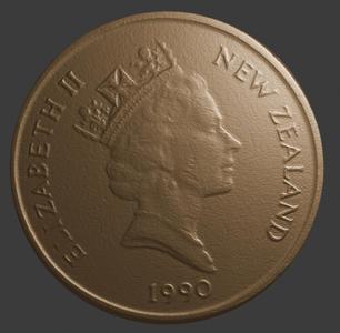 New Zealand, 2 Dollar, Face Side, 3D Scan