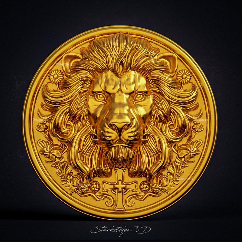 Lion 3D Relief with Cross