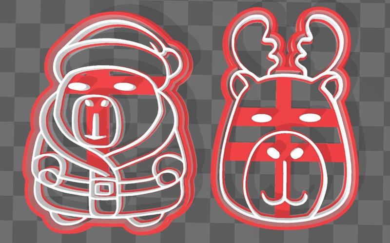 Santa Claus and Reindeer Capybara, cookie cutters and Cupcakes