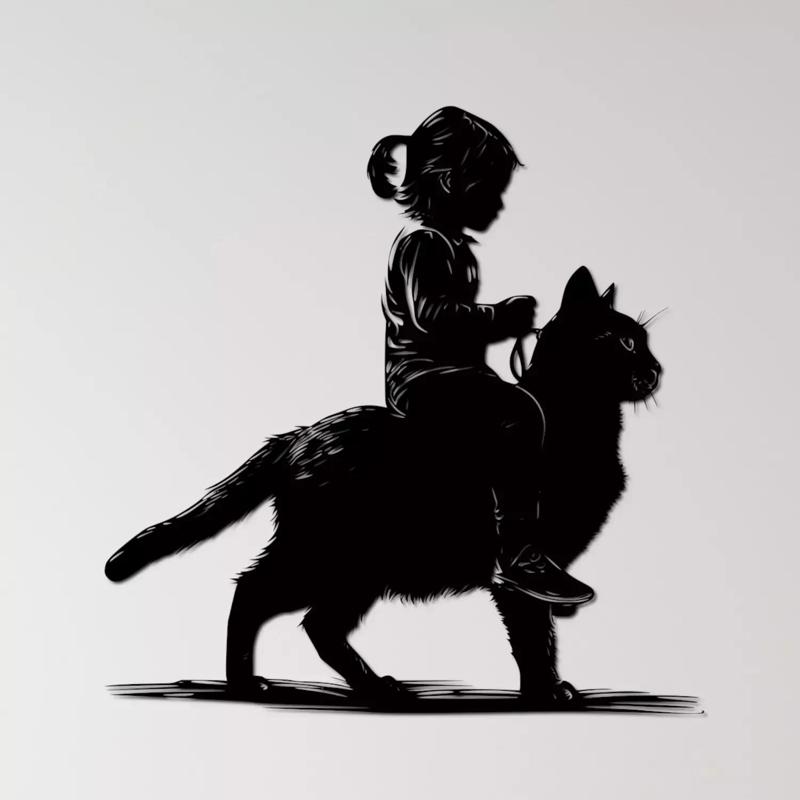 Kid Riding a Cat Wall Art