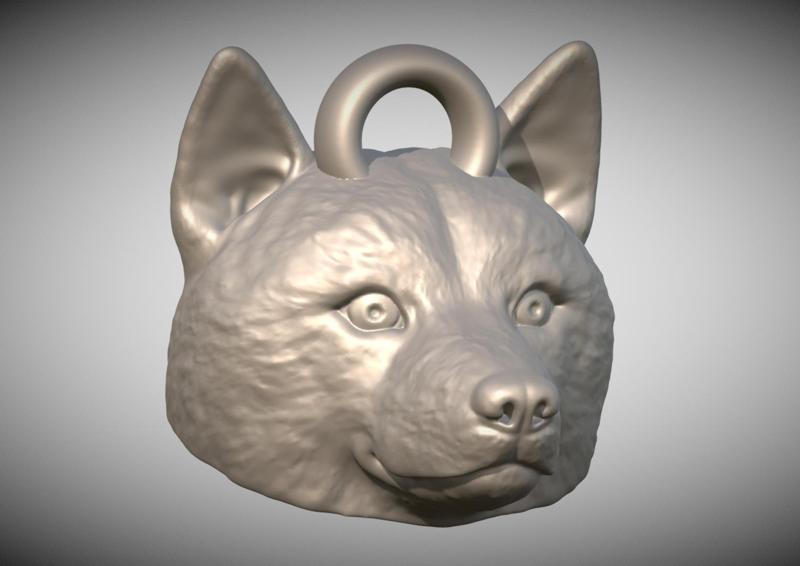 Shina Inu head key ring 3D model ready for 3D printing